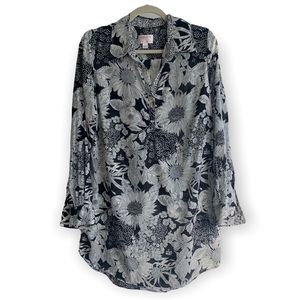 Black and White Cotton Floral Beach Cover-up or Tunic Top